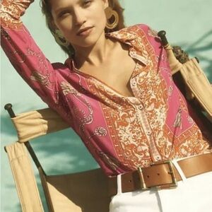 Anthropologie Pink and Orange Button Down Shirt